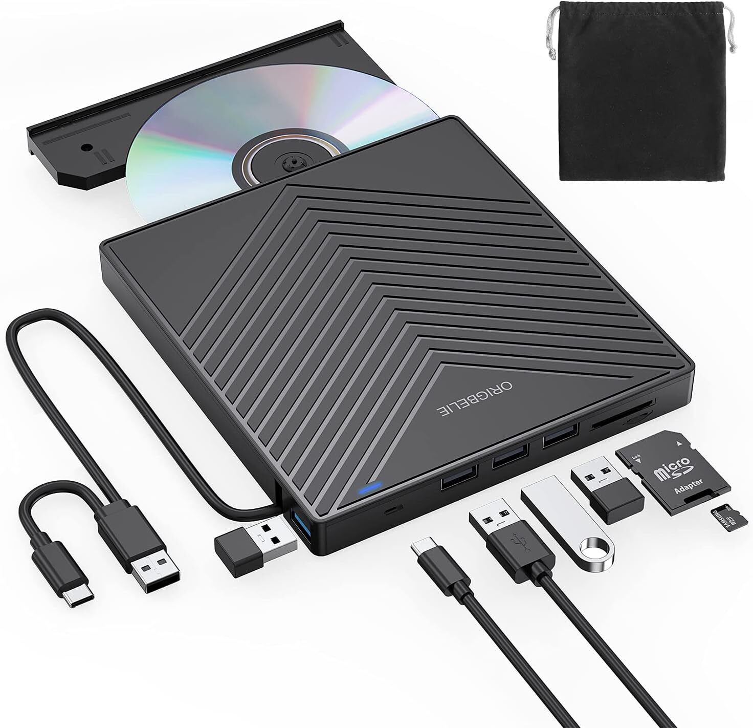 Origbelie External CD DVD Drive, Ultra Slim CD Burner Usb 3.0 With 4 U Personal 