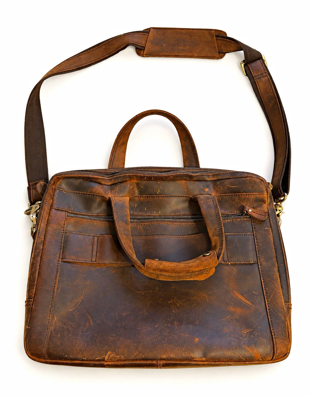 Augus Full Grain Leather 15.6” Laptop Briefcase Vintage Looking Messenger Bag