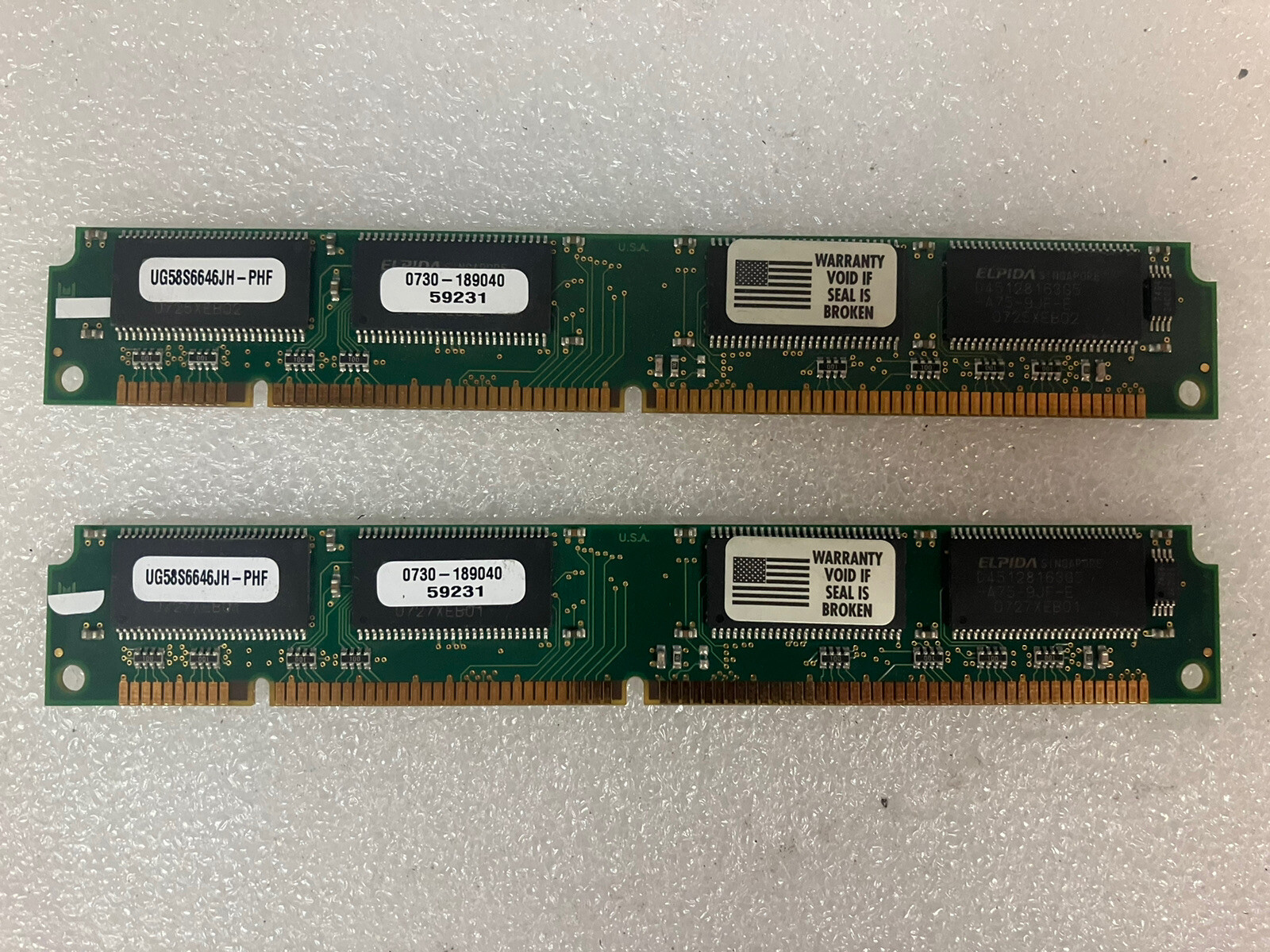 ~ (Vintage) 2 PC133 DIMM 128MB RAM UG58S6646JH-PHF 0730-189040 59231