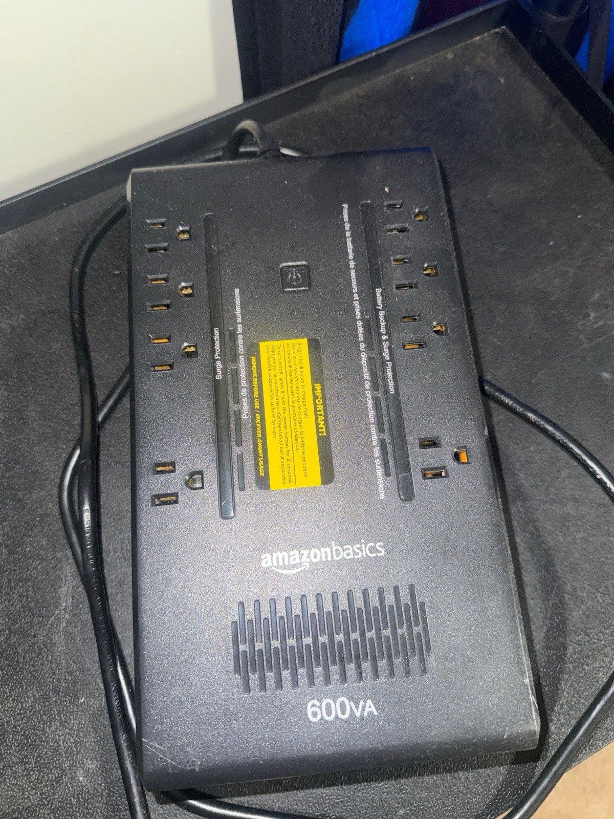 AmazonBasics 600VA 360W Desktop UPS Battery Backup, 8 Outlets, Surge, Black