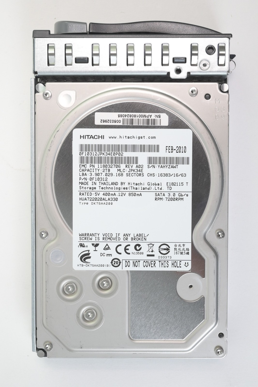 Hitachi EMC 1TB 7.2K SATA 3Gb 3.5" Hard Drive w/ Tray HUA722020ALA330 005032962
