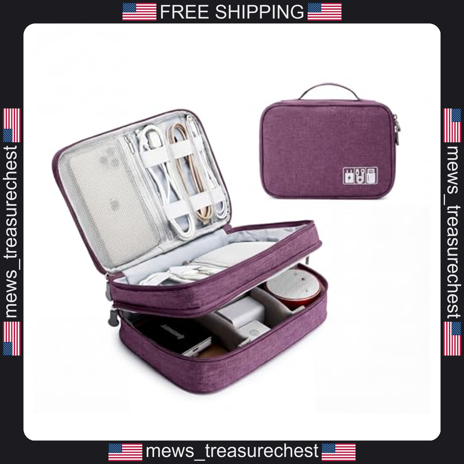 Travel Electronics Organizer Bag with Double Layers and Padded Dividers