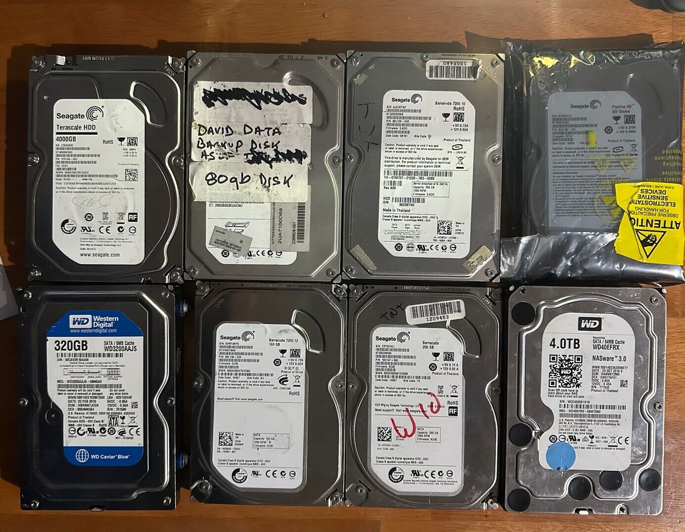 Mixed Lot of 8 Western Digital & Seagate 4.0 Tb 320GB Sata Desktop Hard Drive