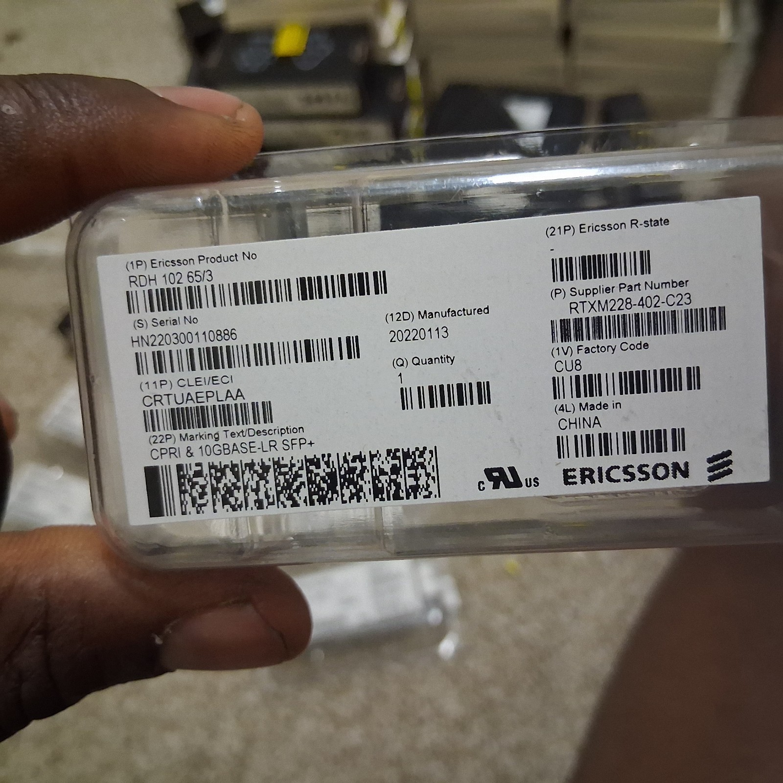 Ericsson RDH10265/3 CPRI 10GBASE-LR SFP+ Transceiver Module 10Gbps