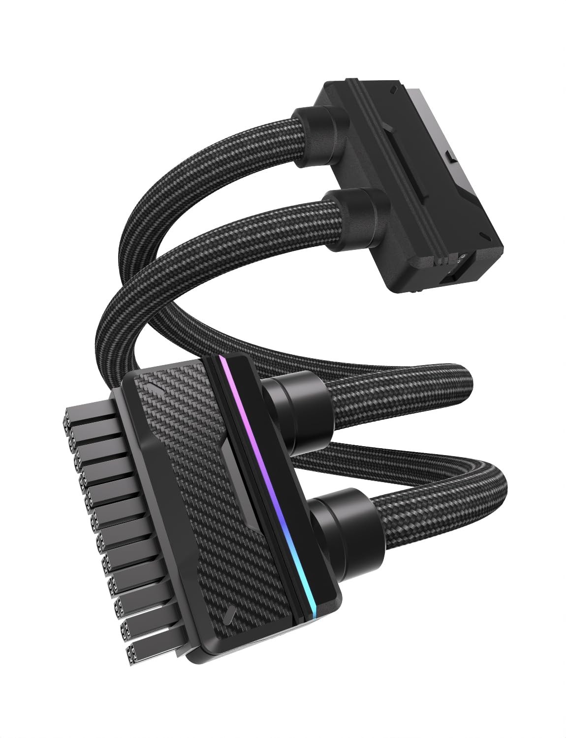 Black ARGB 16AWG ATX 24Pin PC PSU Power Extension Cable DualTube Management
