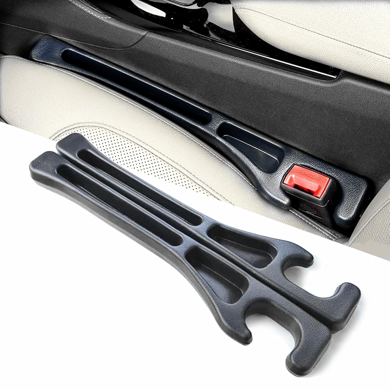 Car Seat Gap Filler 2-Pack No-Drop Stopper Between Seat & Console Black