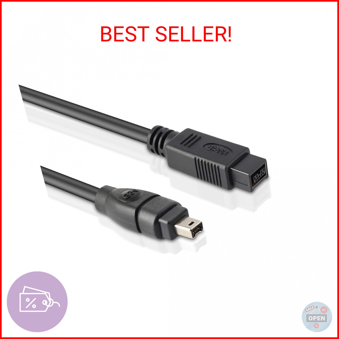LBSC FireWire 800 to 400 9 Pin to 4 Pin Cable 6FT, DV to Firewire Cables IEEE 13