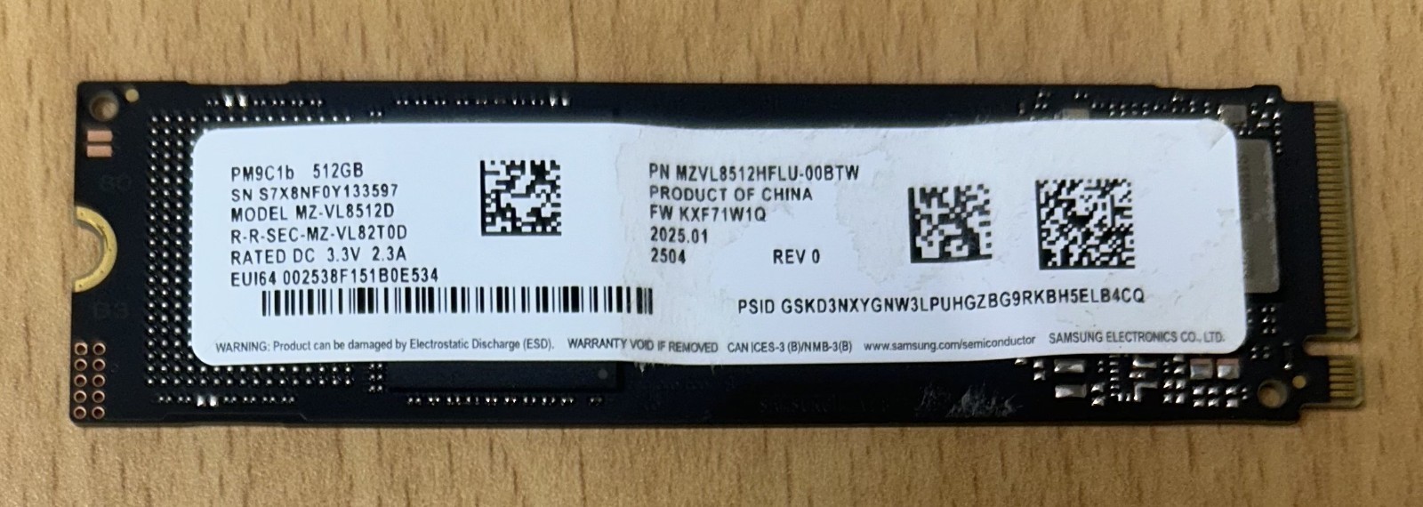 Samsung SSD PM9C1b MZ-VL8512D 512GB Gen4x4 NVMe M.2 2280 Solid State Drive