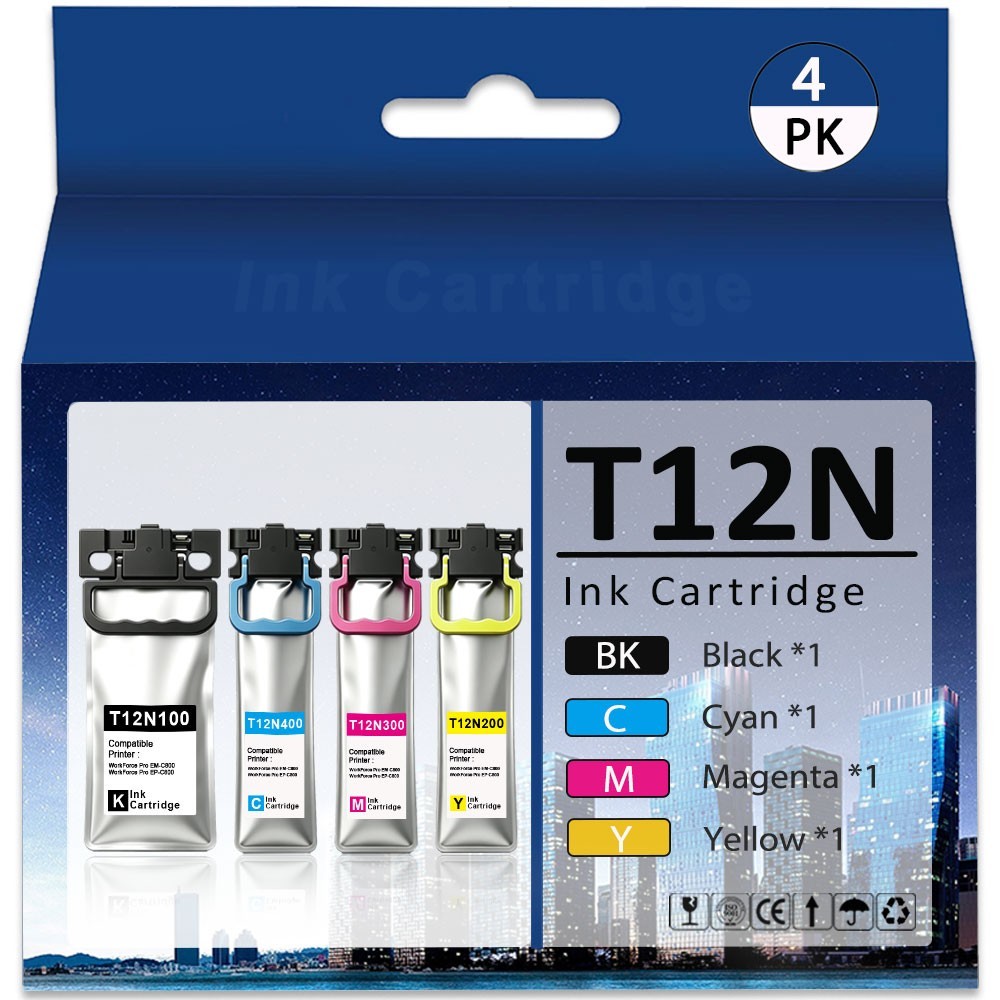 4 Pack T12N Ink Tank Compatible for WorkForce Pro EM-C800 Pro EP-C800 Printer