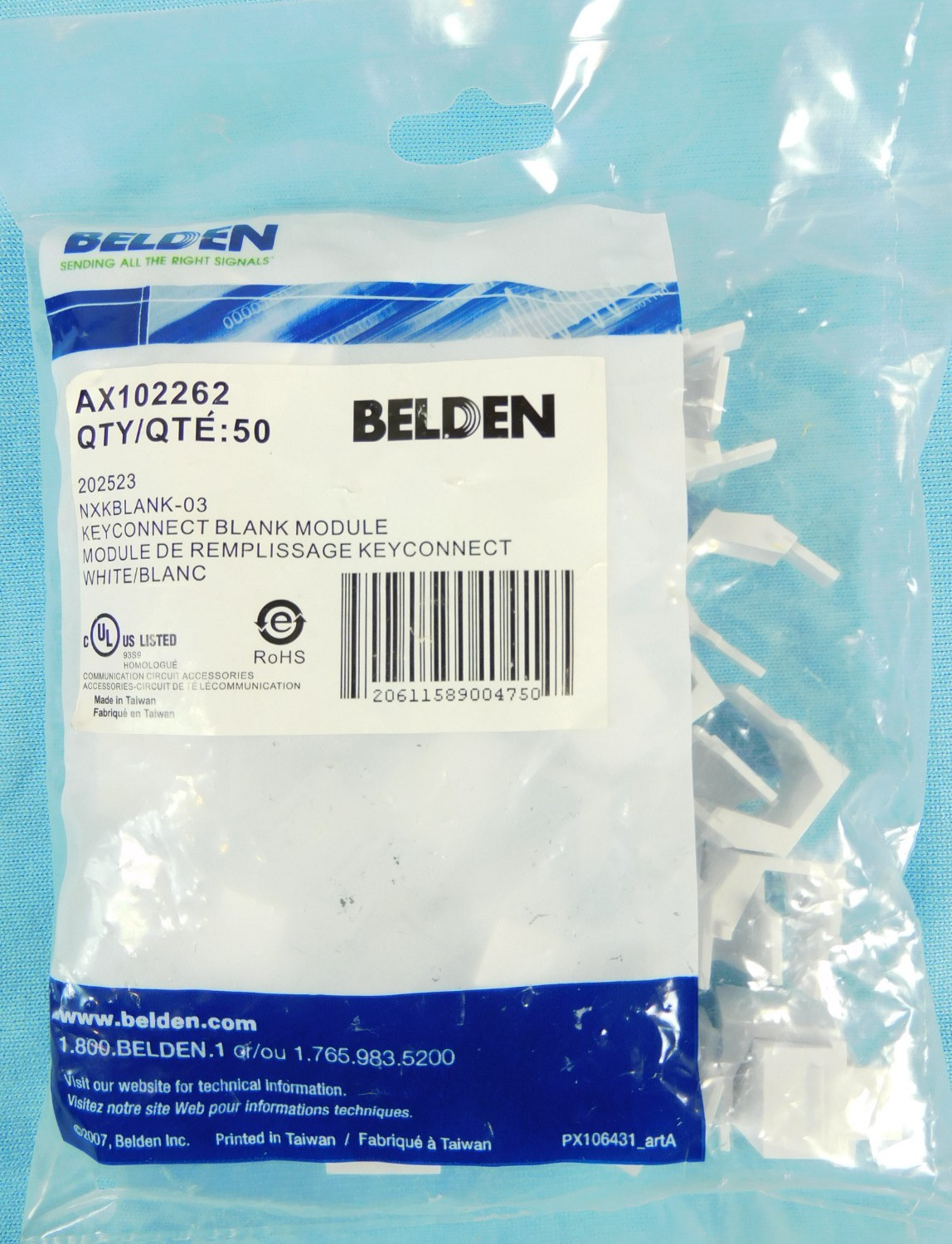 AX102262 Belden KeyConnect Blank Module Insert WHITE - BAG OF 50