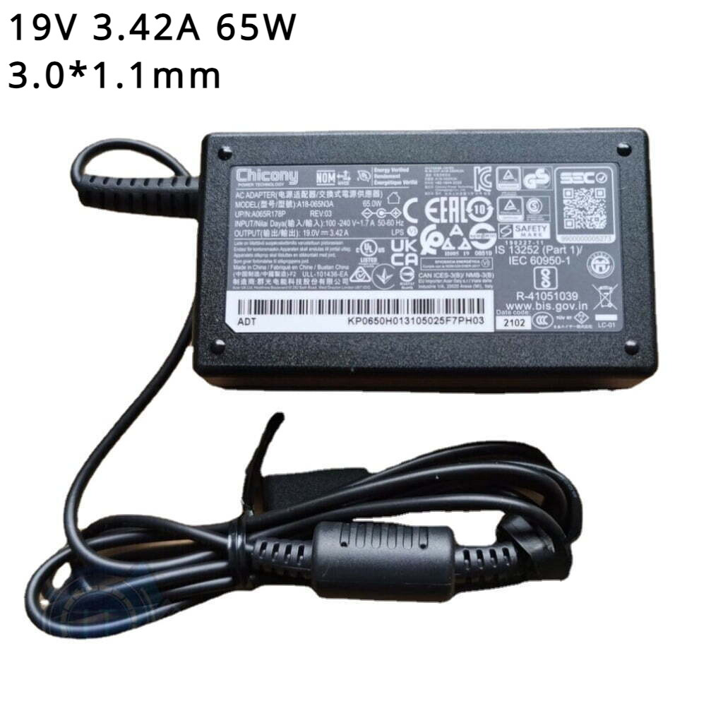 Genuine Chicony 65W Charger for Acer Swift 3 Intel SF313-53 A18-065N3A 3.0*1.1mm