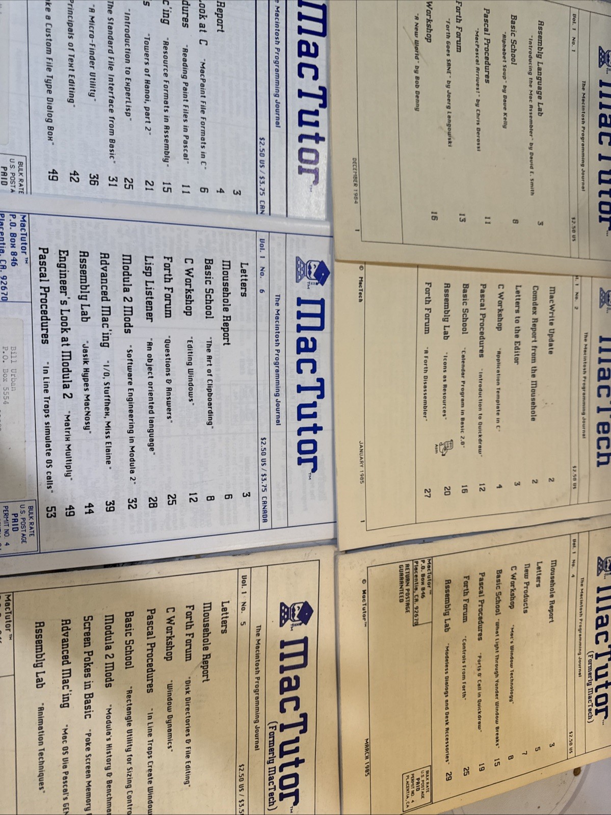 MacTutor The Macintosh Programming Journal No. 1-3, 4-7 The Original Issues