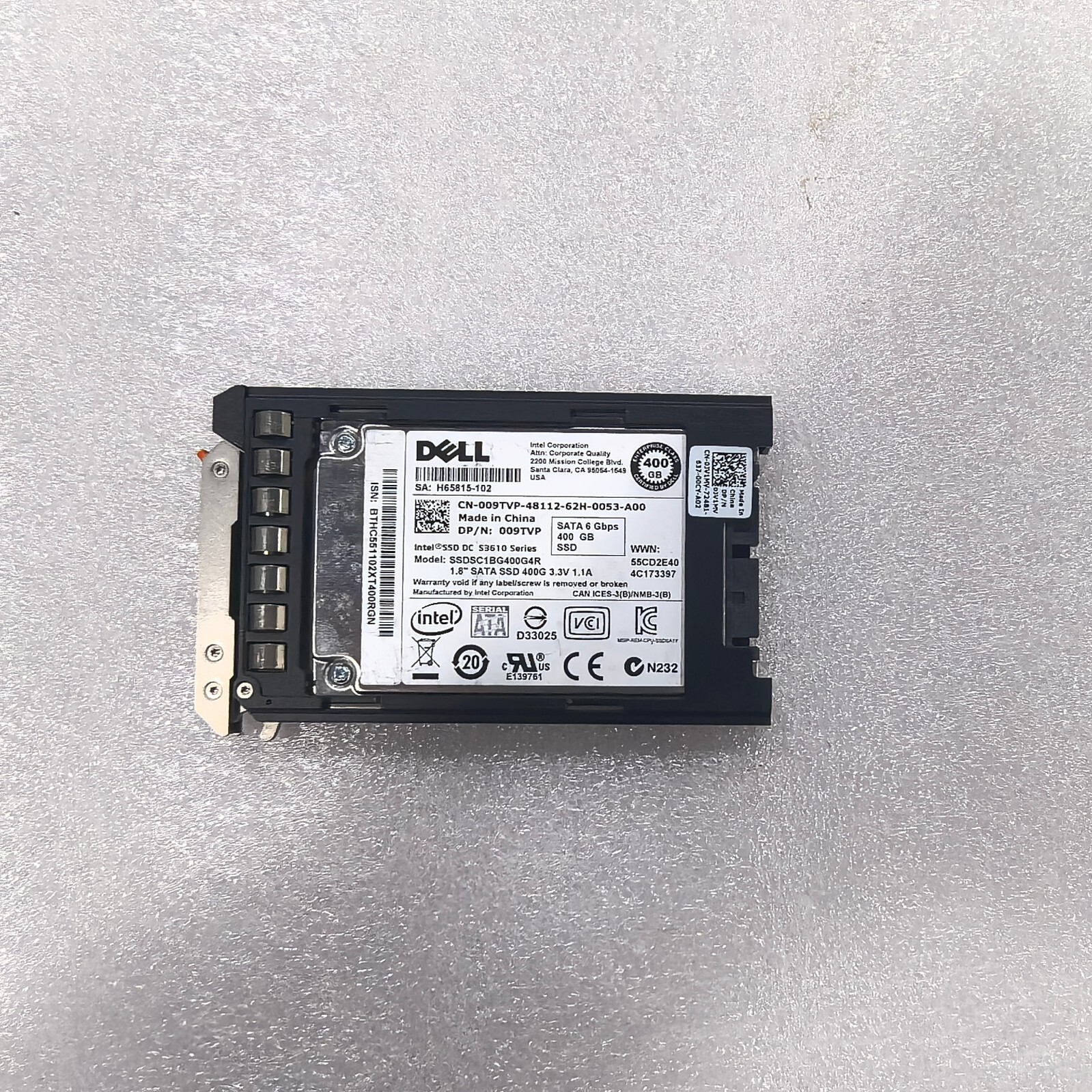 Dell 400GB 6Gbps SATA MU MLC 1.8 SSD S3610 SOLID STATE DRIVE SSDSC1BG400G4R tray