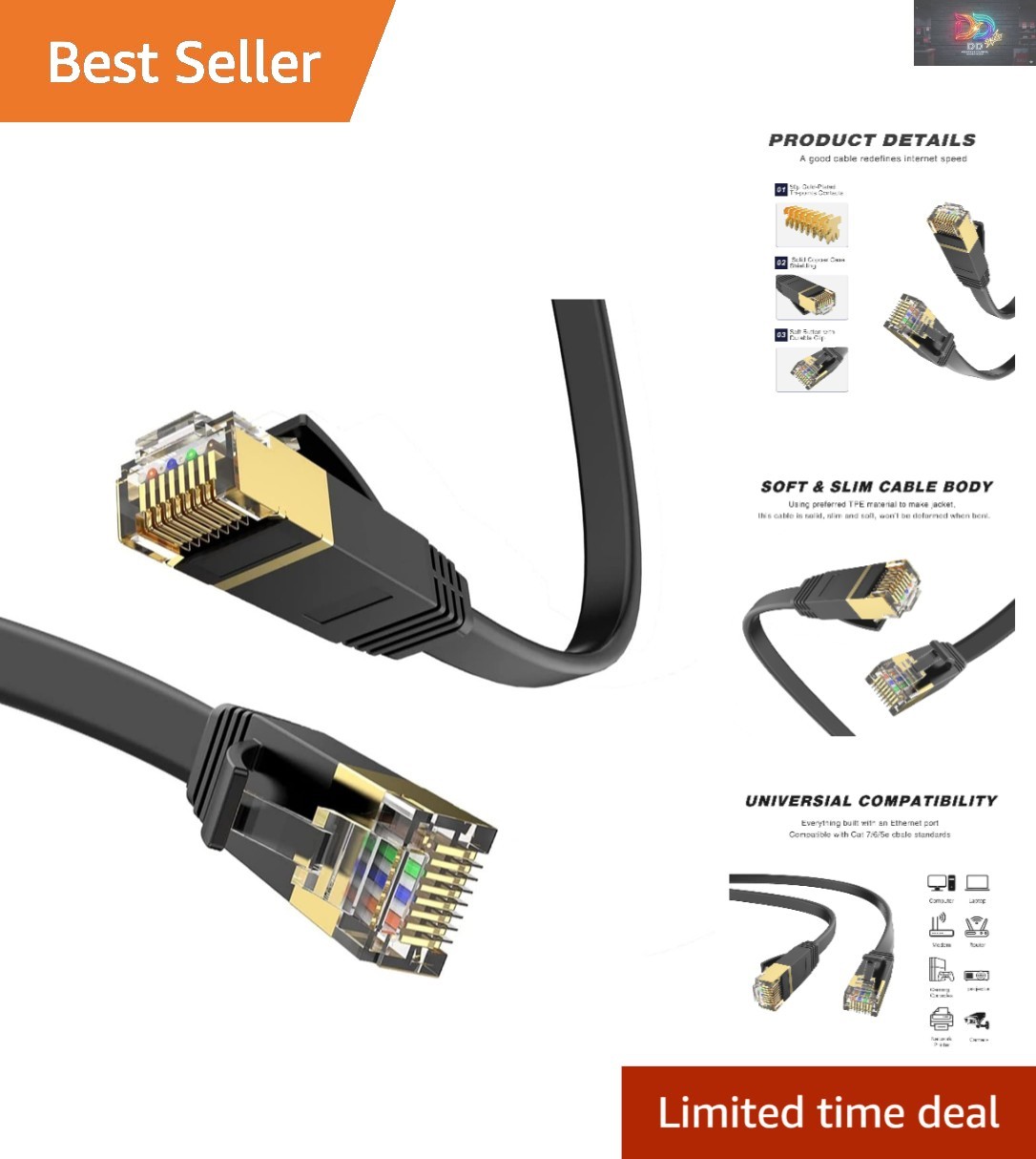 50ft High-Speed Cat 6 Ethernet Cable for Indoor & Outdoor Use