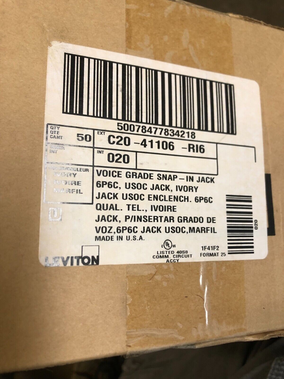 Leviton 41106-RI6 Telcom Voice Grade QuickPort Connector IVORY