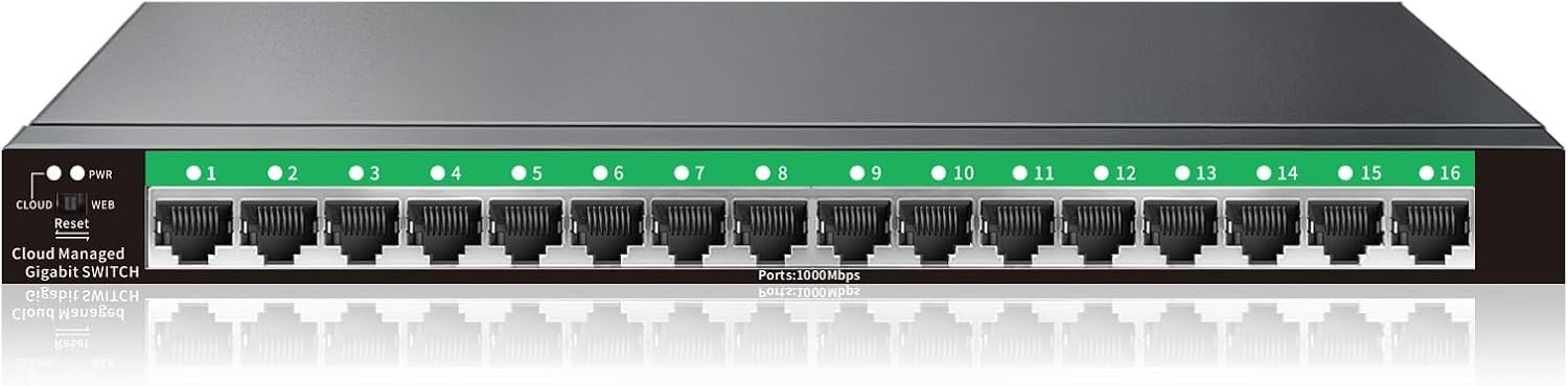 Durable 16-Port Metal Managed Switch - Fanless Design for Efficient Networking