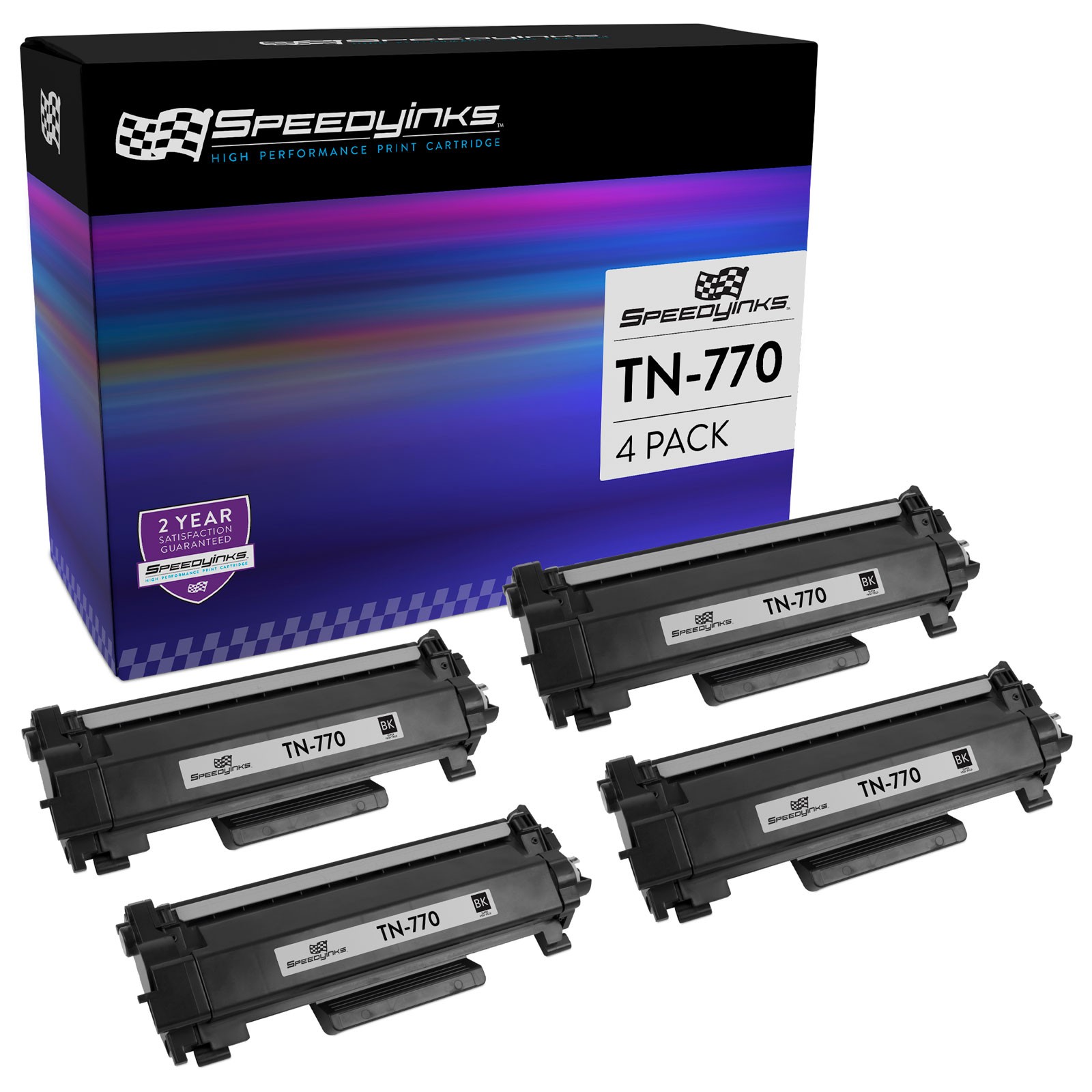 SPEEDYINKS 4PK Replacement Brother TN770 TN760 Super HY Black Toner Cartridges