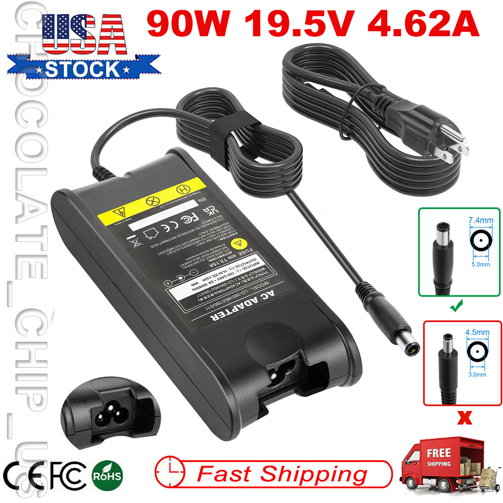 AC Adapter Power Cord Charger 90W For Dell Vostro 1000 1400 1440 1500 1510 1520