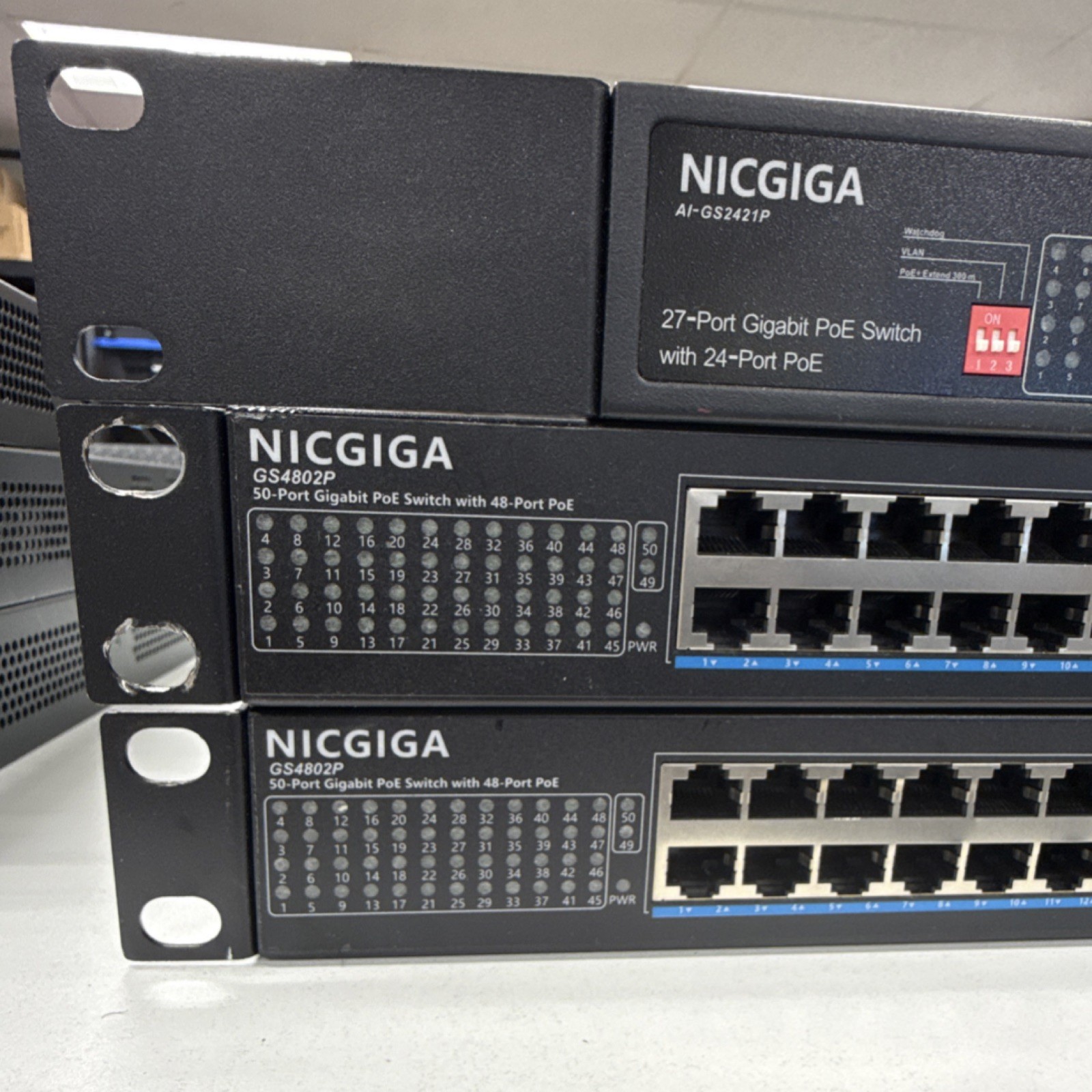 Lot of 3 NICGIGA PoE Network Switches 24 & 48 Port Rackmount CCTV IP System 