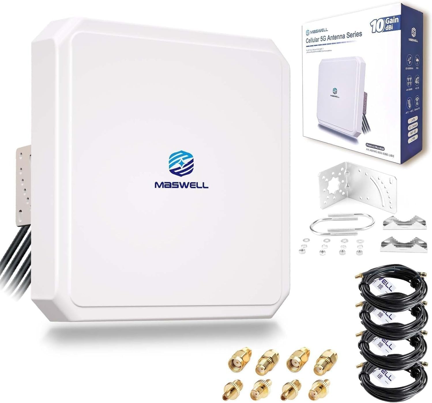 Maswell 4MIMO Ultra: 4G LTE 5G Panel Antenna, 10dBi High Gain 4X4 MIMO External