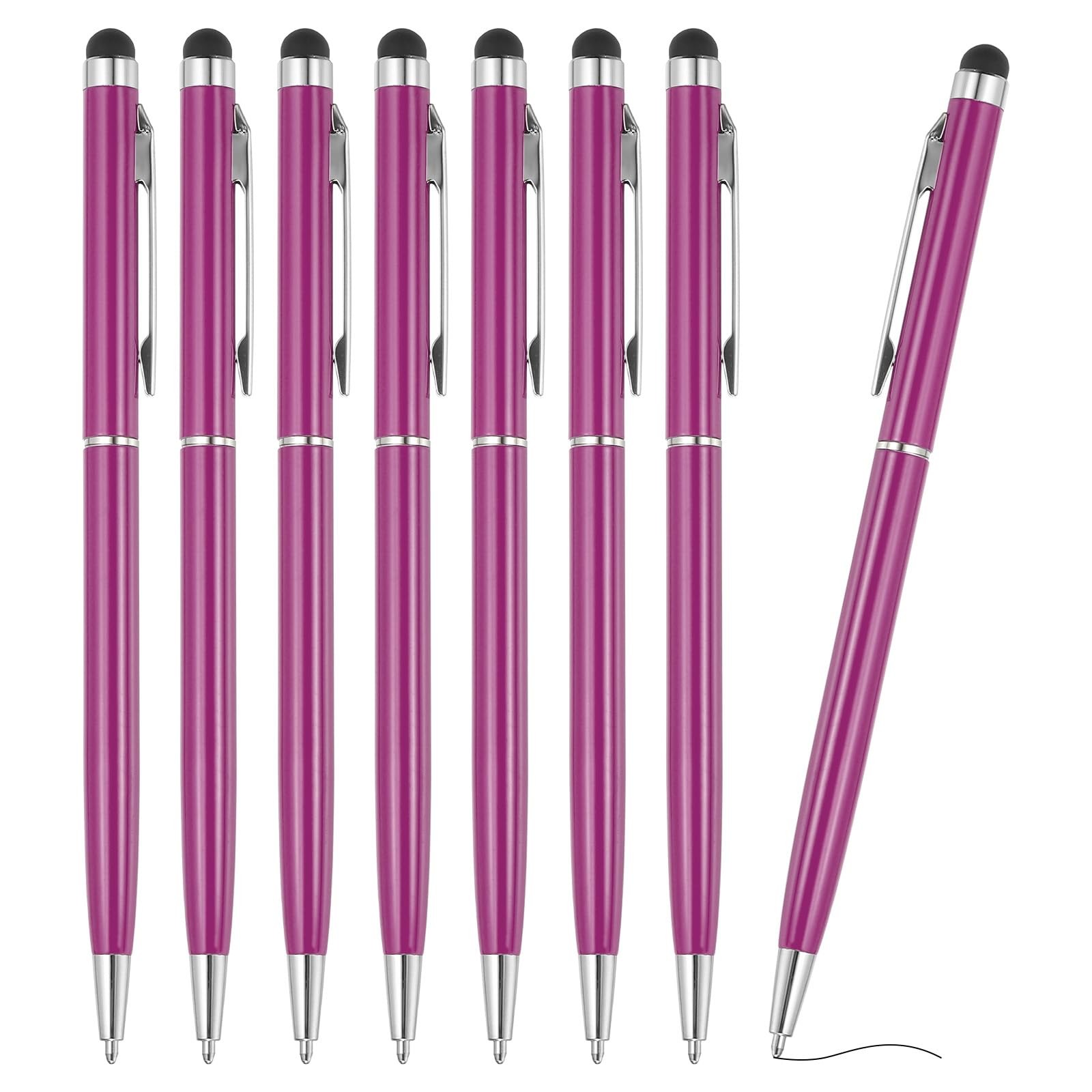PATIKIL Ballpoint Pen with Stylus Tip, 8Pcs 2 in 1 Slim Metal Black Purple 
