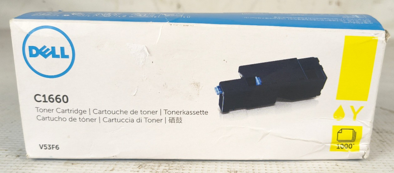 Dell V53F6 Yellow Toner Cartridge Dell C1660 Printer (1000 Pg) Genuine Sealed