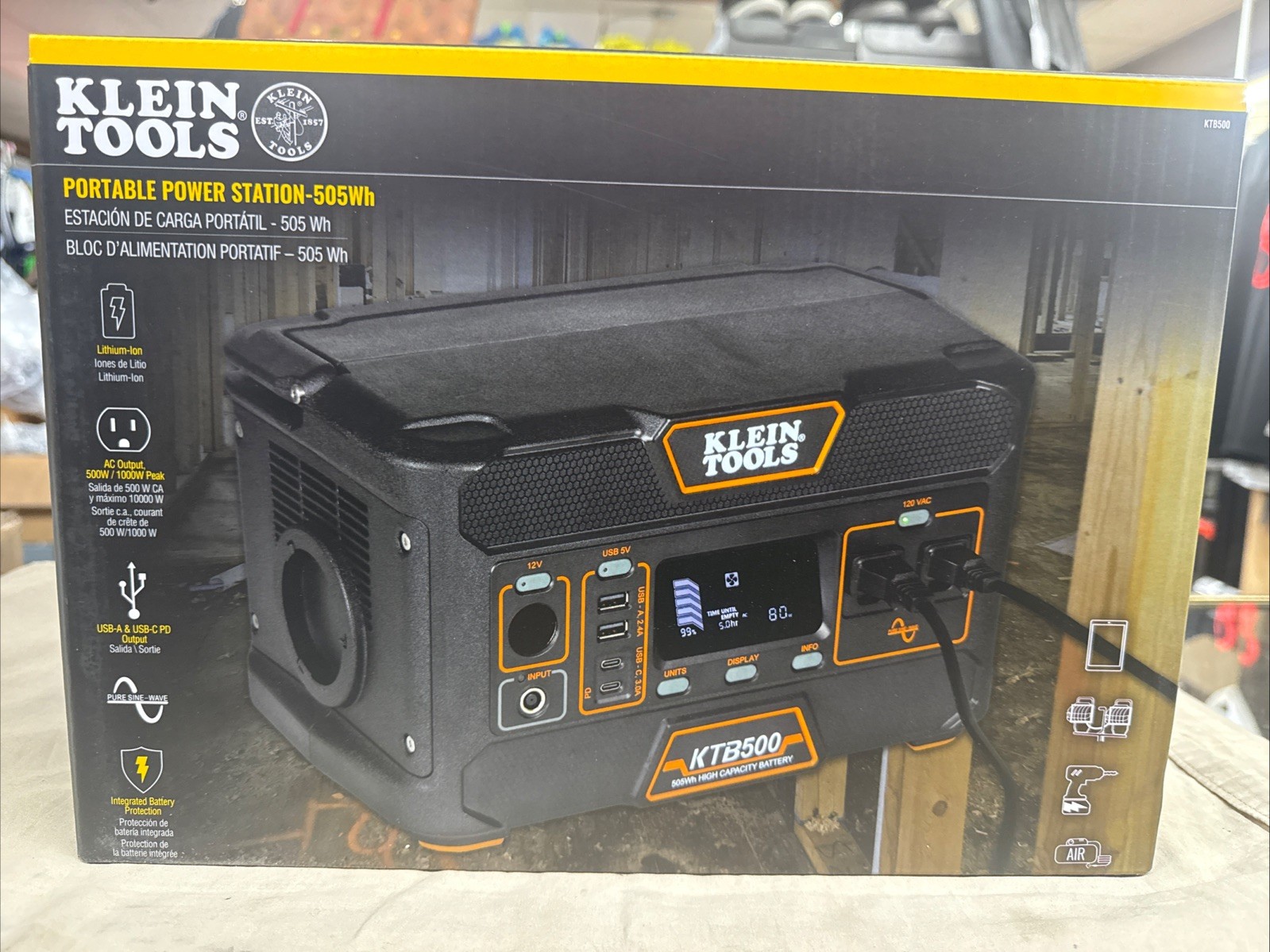 Klein Tools KTB500 Portable Power Supply, 505 Wh, 500W, up to 1000W Pure Sine