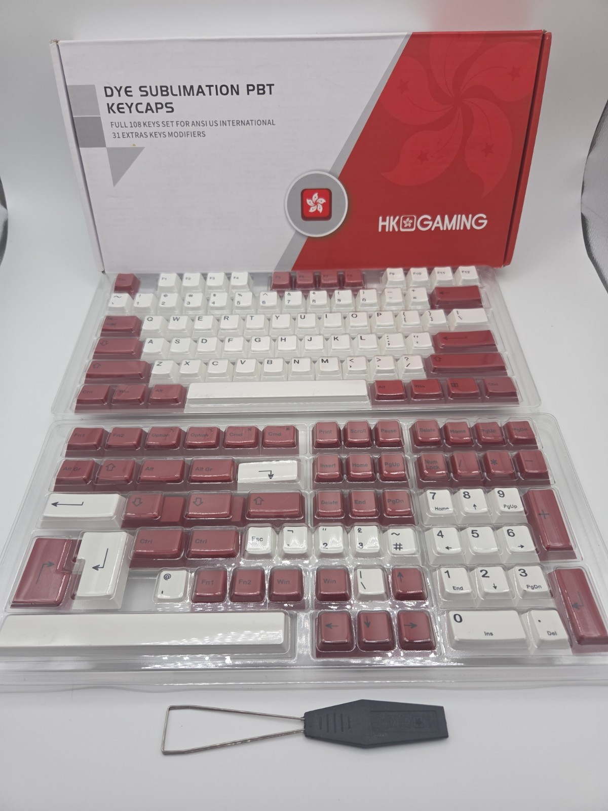 HK Gaming Custom Keycaps Dye Sublimation PBT Set for Mechanical Keyboard Red/Wh