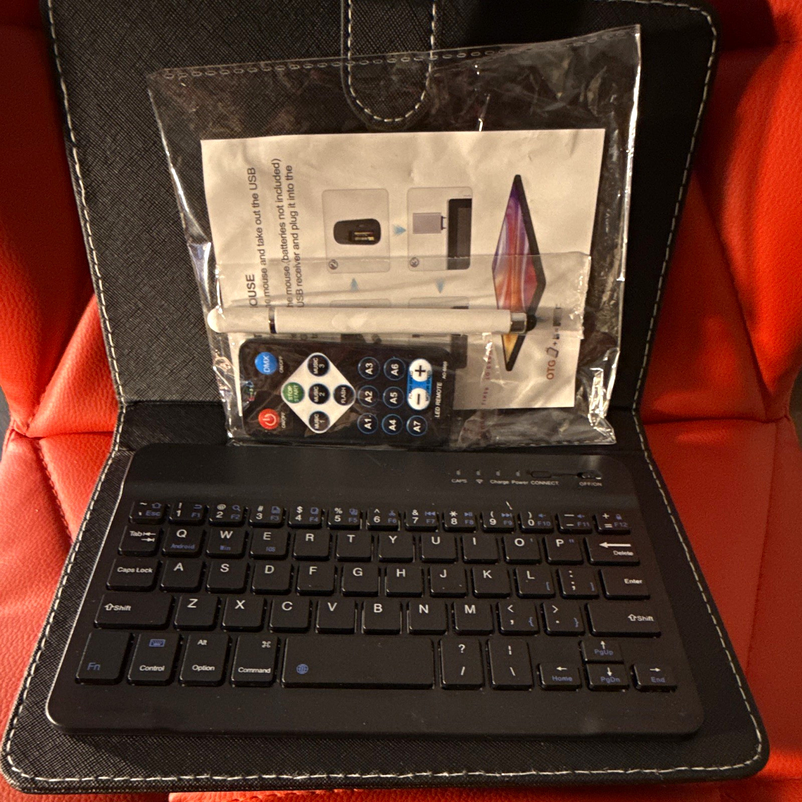 Universal Black Synthetic Leather Tablet Keyboard Folio Case