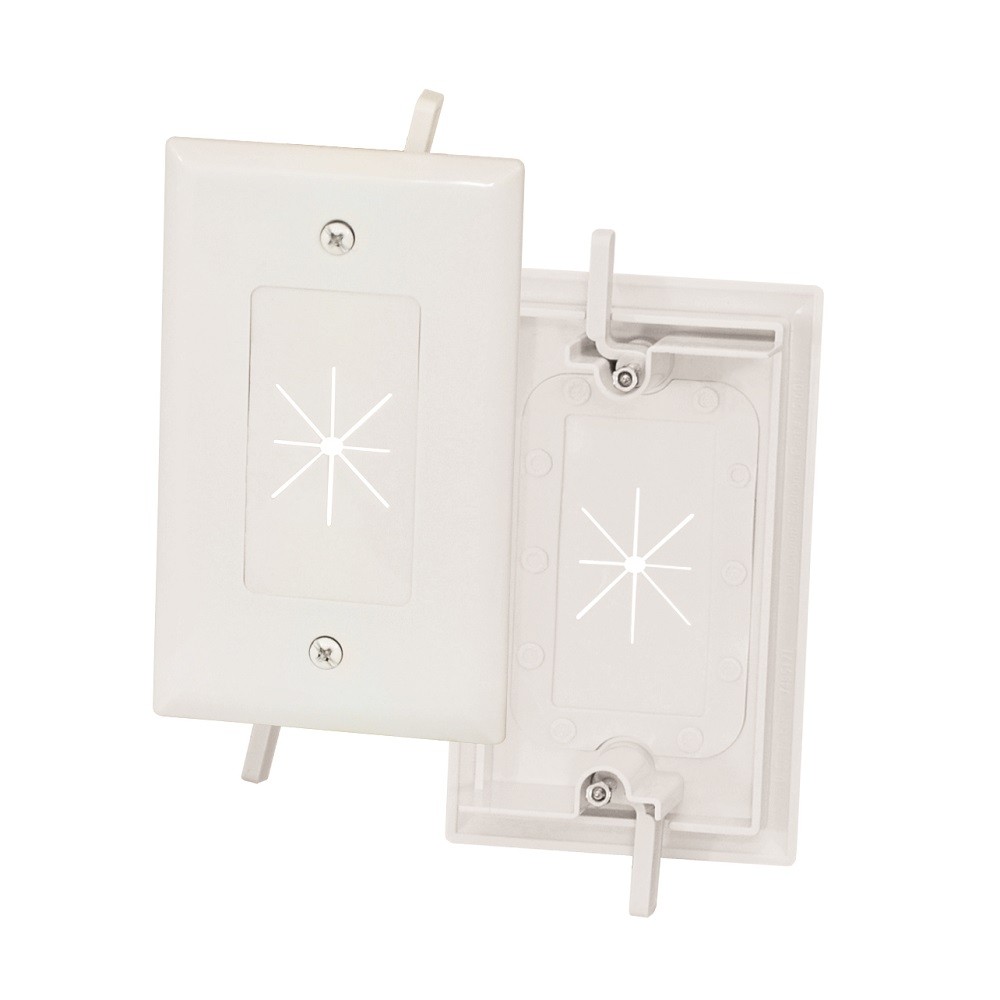 20 Pack of 1-Gang Feed-Through Wall Plate with Flexible Opening, White