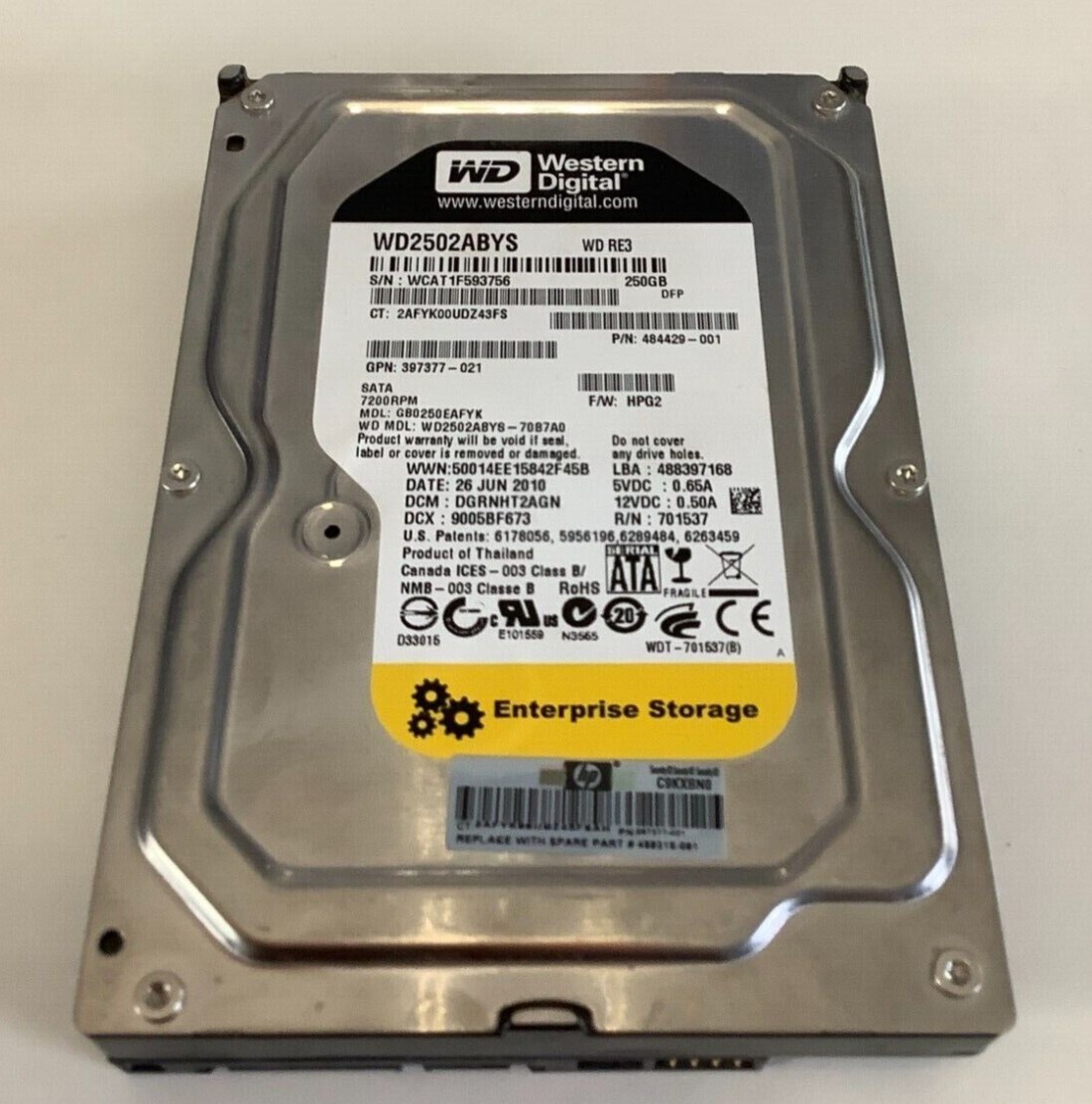 Western Digital  WD2502ABYS 250GB-7200RPM Hard Drive WD RE3 - USED