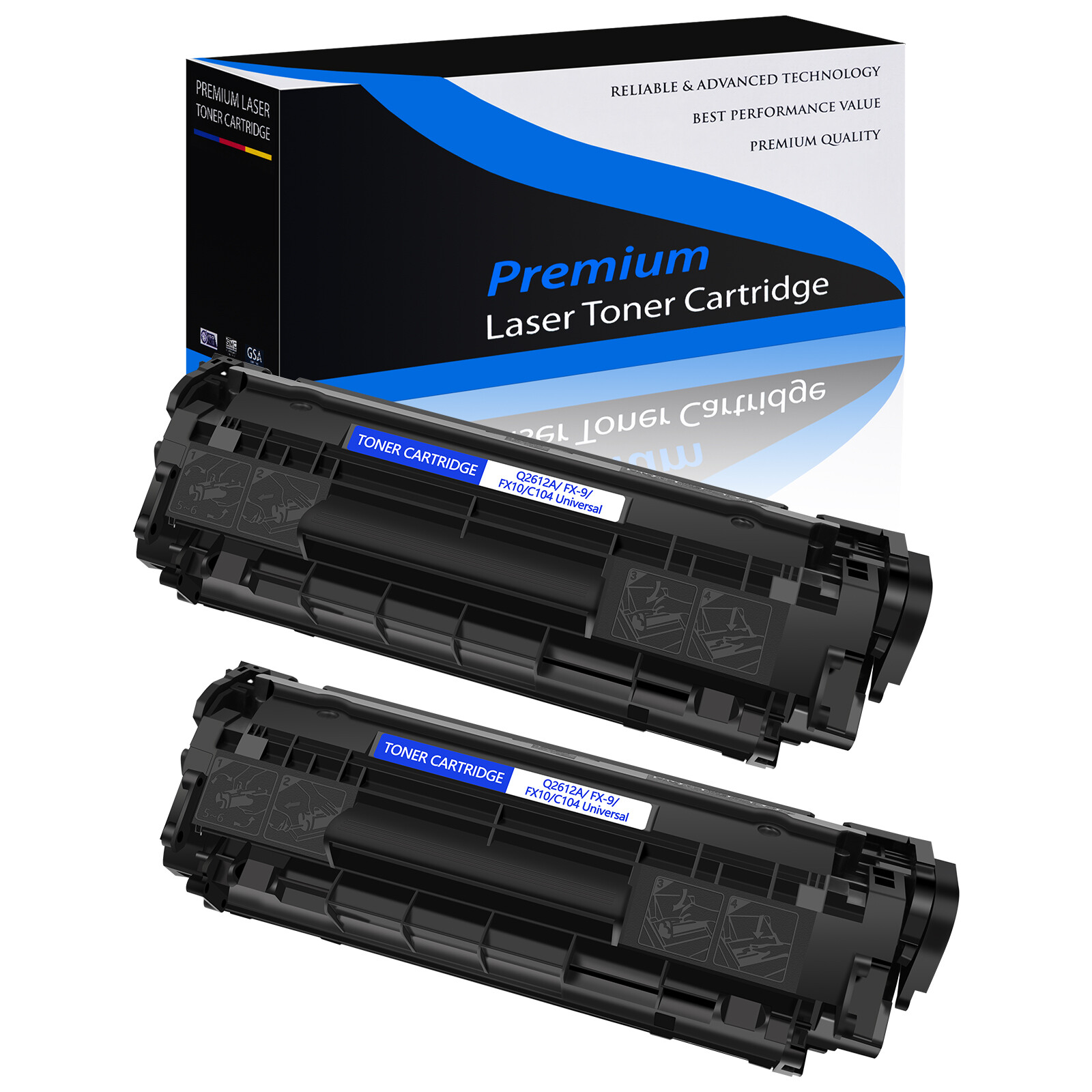 2 PK Q2612A 12A Toner Black For HP LaserJet 1010 1020 3015 3030 3050 3052 3055
