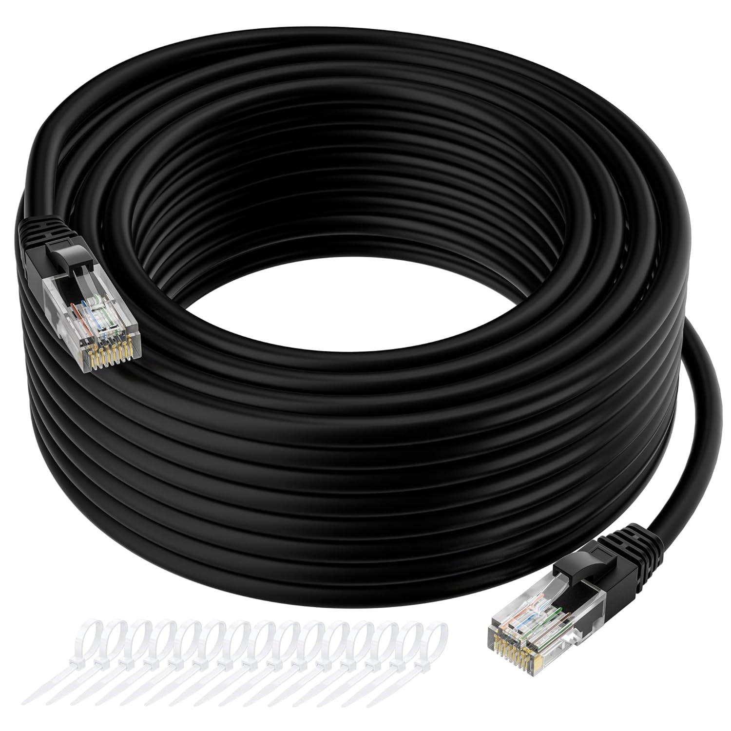 Cat5E Ethernet Cable 35 FT, Long Cat 5E Internet Cable, Black Snagless Patch