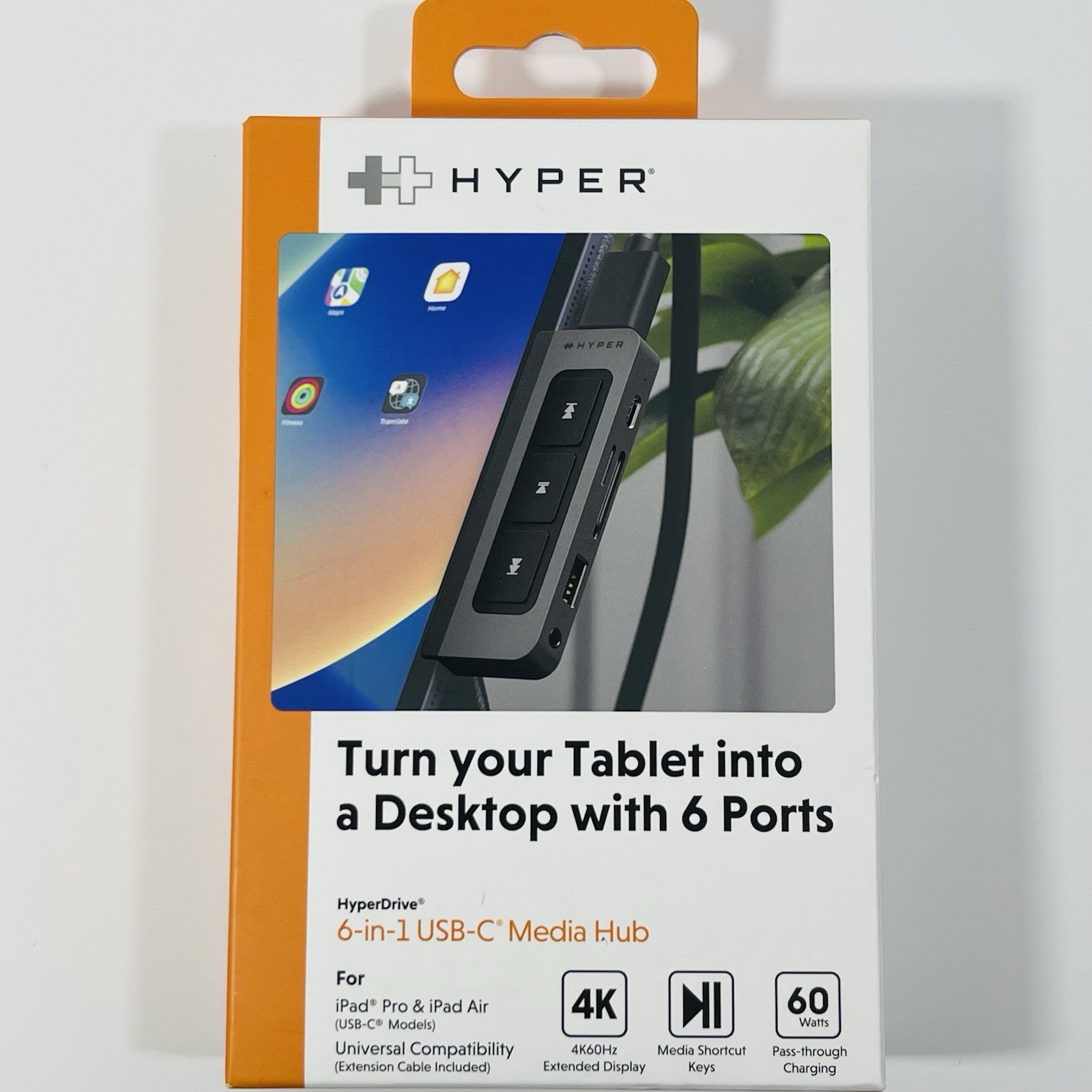 New In Box Hyper HyperDrive 6 In 1 USB C Media Hub W/6 Ports 60 Watts HD449WM