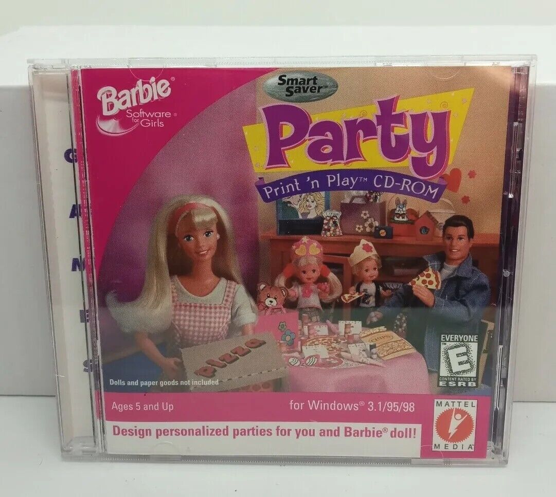 Vintage Mattel 1997 Barbie Party Print 'n Play CD-ROM PC Game - 