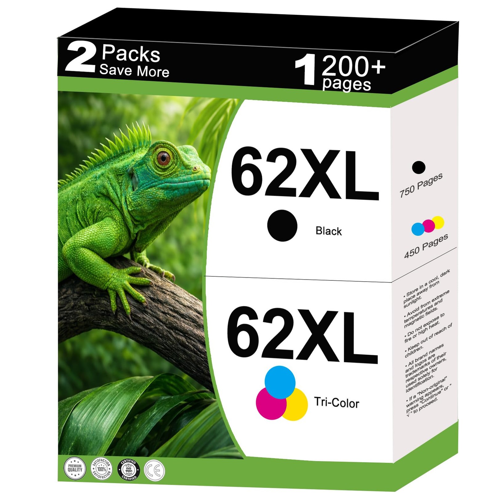 62XL Ink Cartridges Replacement for HP 62 XL Black Color Combo Pack for HP62