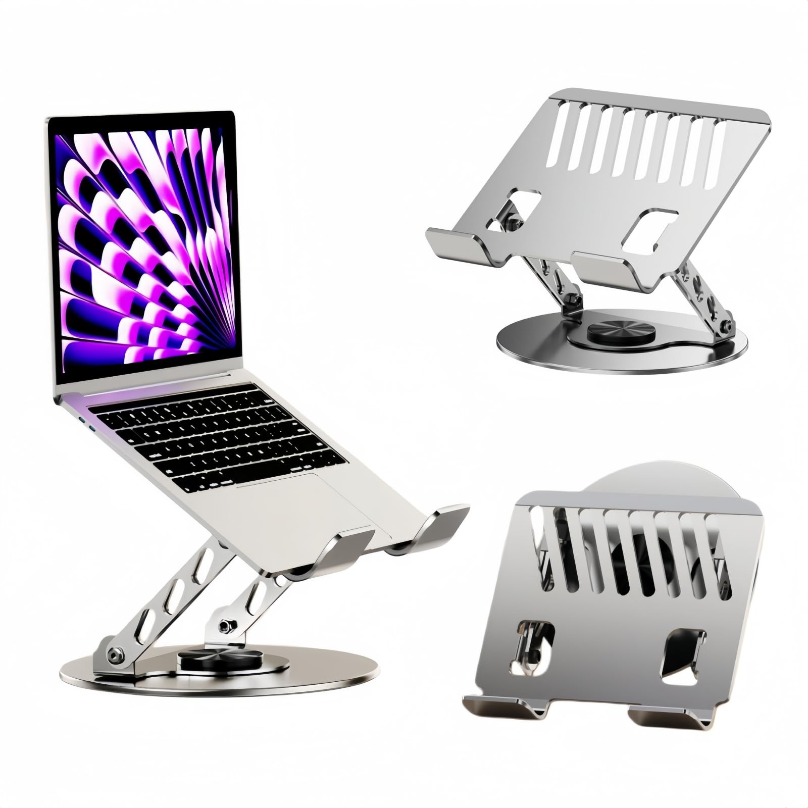 360° Rotatable Height-Adjustable All-Metal Dual-Bar Laptop Stand, Anti-Slip H...