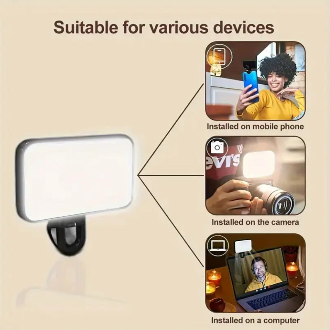 Portable Mini Clip On LED Video Light for Phone Laptop Selfie Conference USB Rec