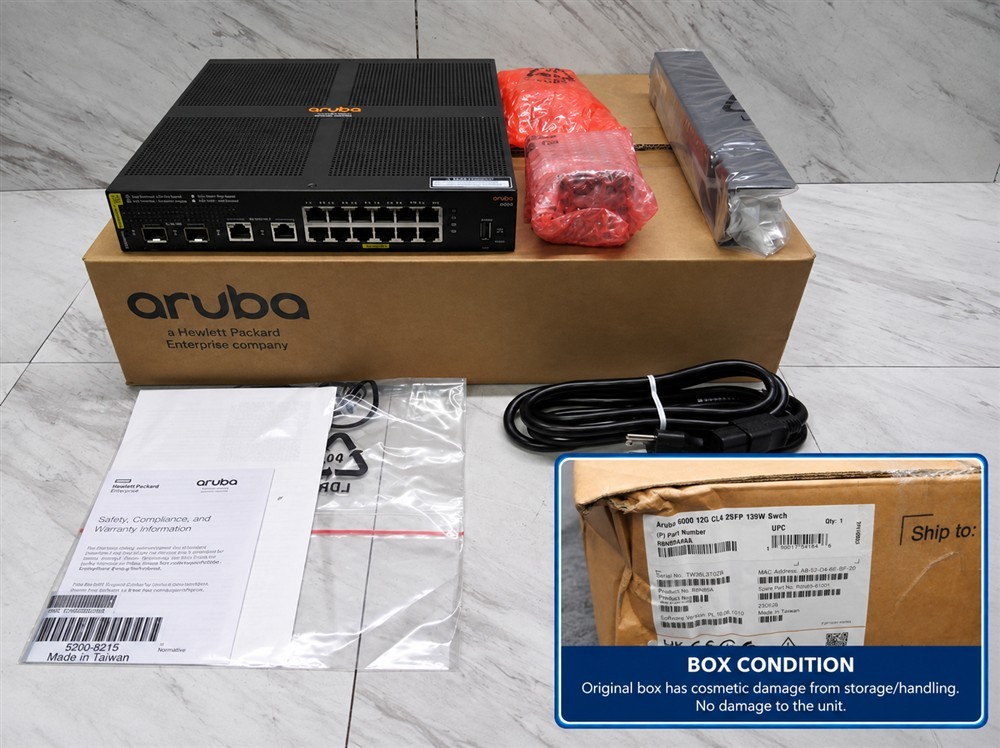 New Open Box HP Aruba 6000 12-Port Gigabit PoE Network Switch R8N89A