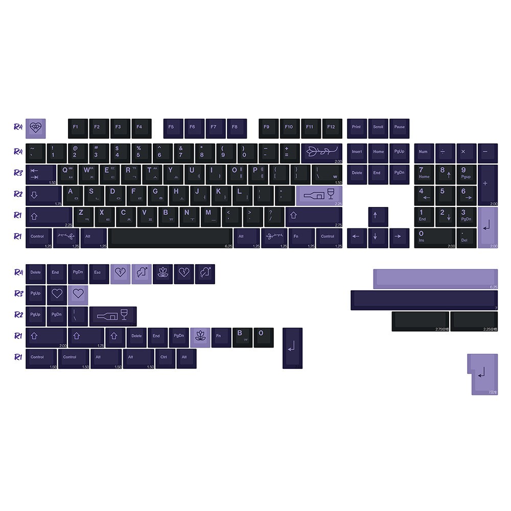 Korea First Love Keycaps Cherry Profile Purple Black Dye Sub PBT Keycap Set 