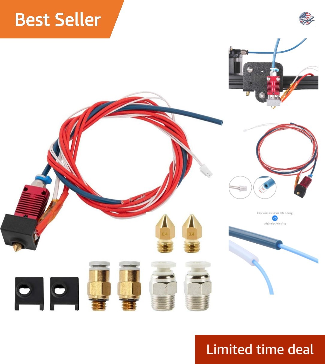 Creality Ender 3 Hotend Upgrade Kit with Capricorn PTFE Tube & Precision Nozzles