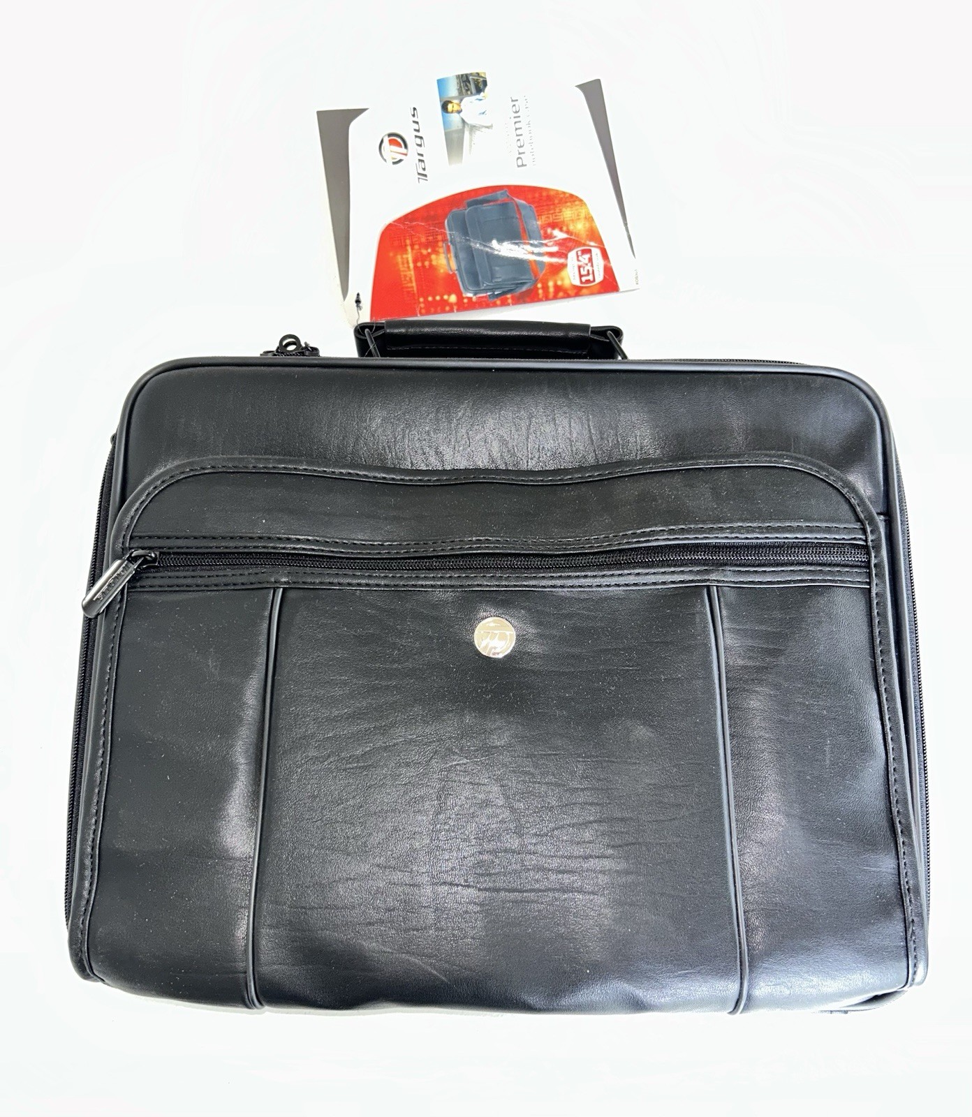 Targus Black Leather Messenger Briefcase Laptop Bag Vintage w/shoulder strap.