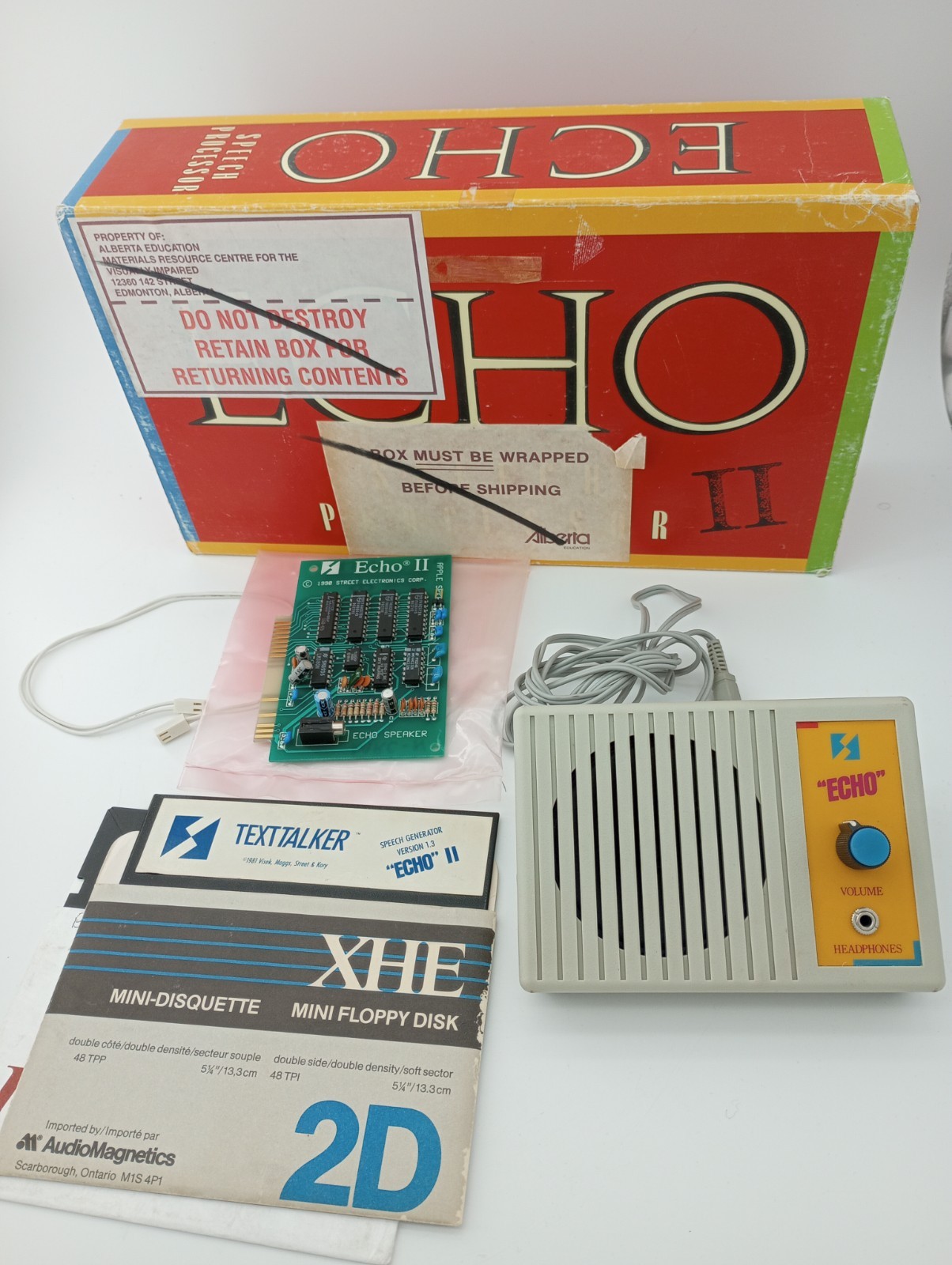 Echo II Speech Processor II - Card, "Echo Box" TextTalker Disk - Original Box