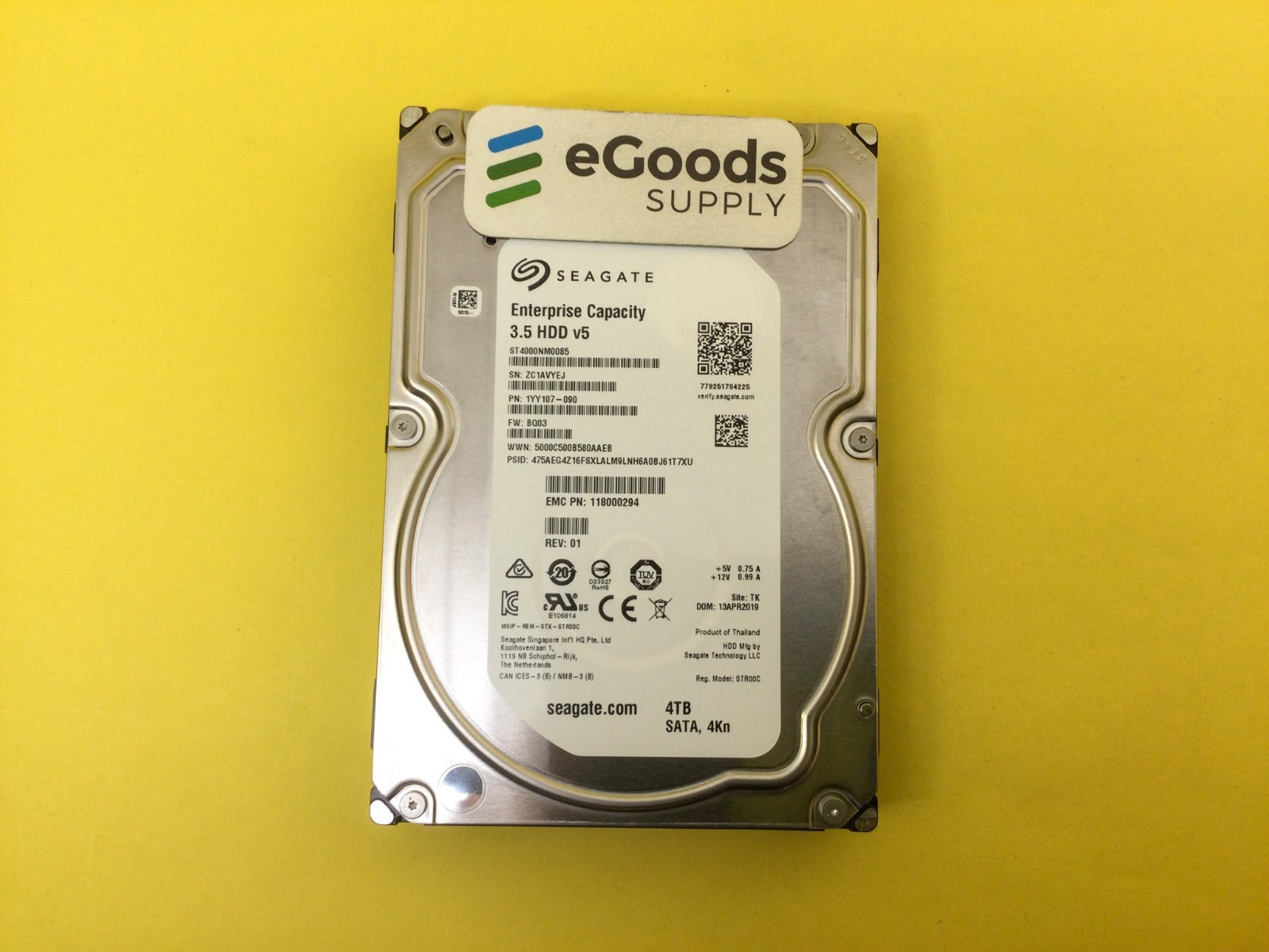 ST4000NM0085 Seagate Enterprise 4TB 7.2K SATA 6Gb/s 3.5in HDD EMC 118000294