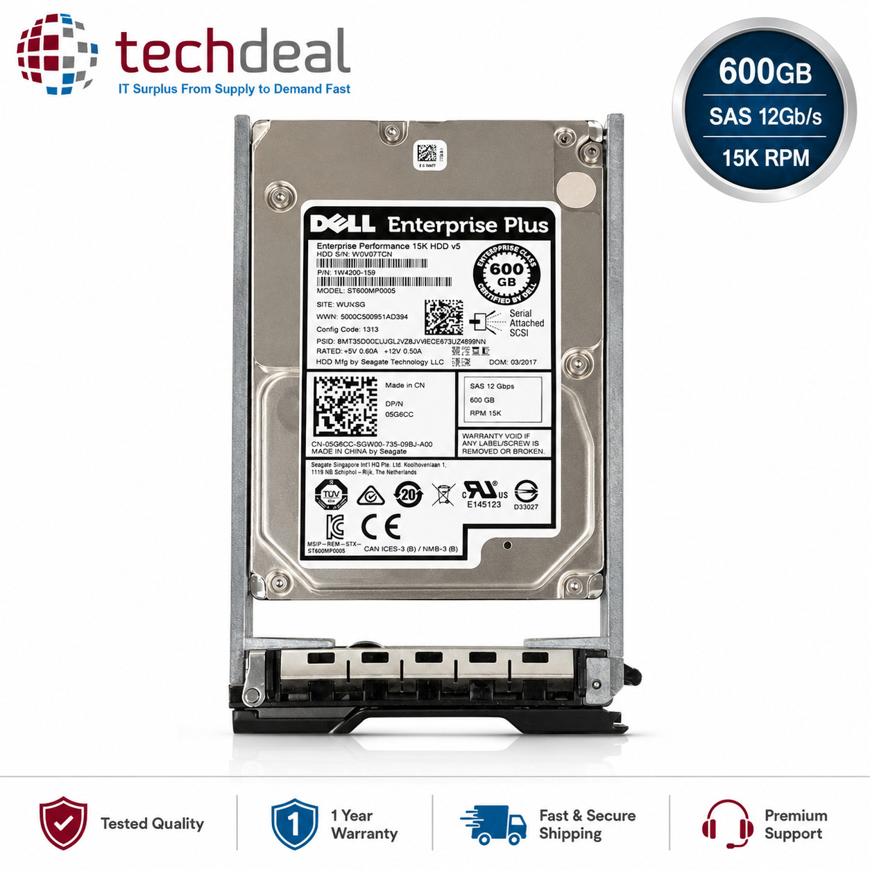 Dell Compellent 600GB 15K 2.5" SAS 12Gb/s HDD w/ Caddy G6C6C 0G6C6C