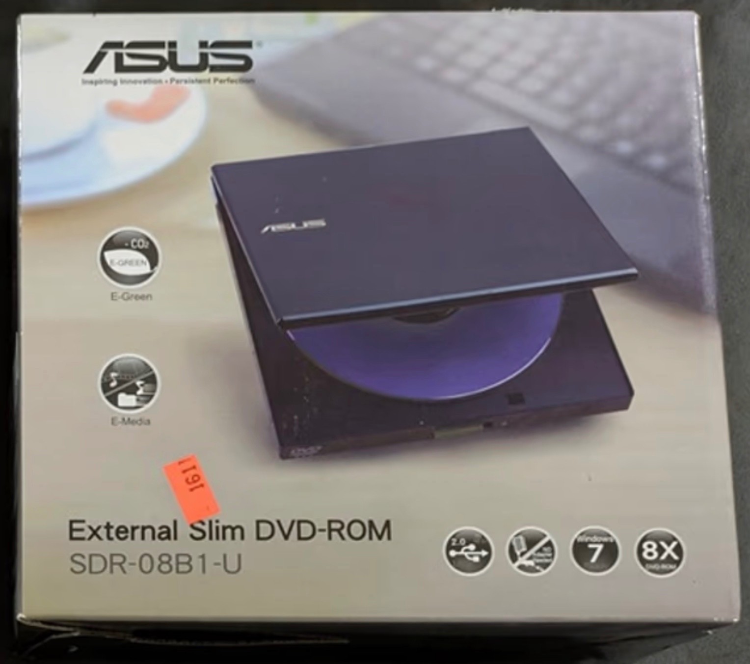 ASUS SDR-08B1-U External Slim DVD-ROM USB 2.0 8X Portable Drive NEW