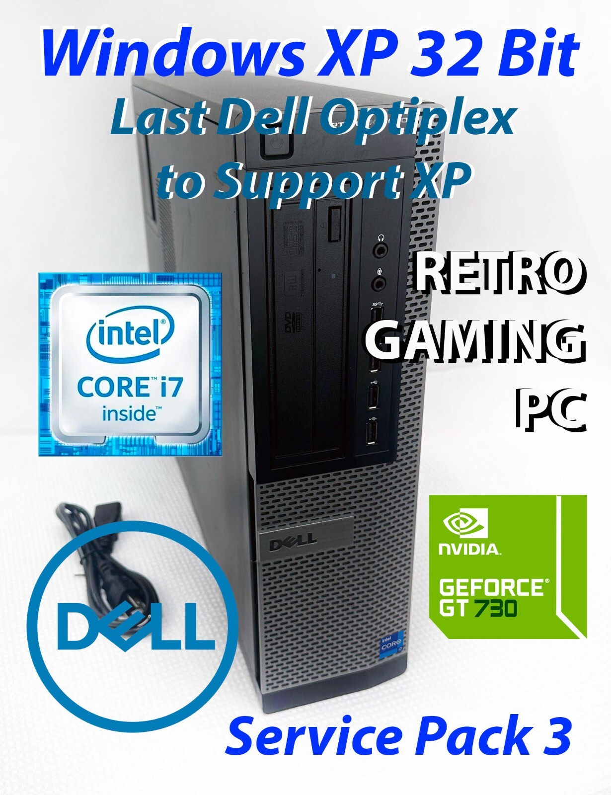 Windows XP PRO GAMING Dell OptiPlex 7010 DT- i7, NEW 512GB SSD, Nvidia GT730 1YR