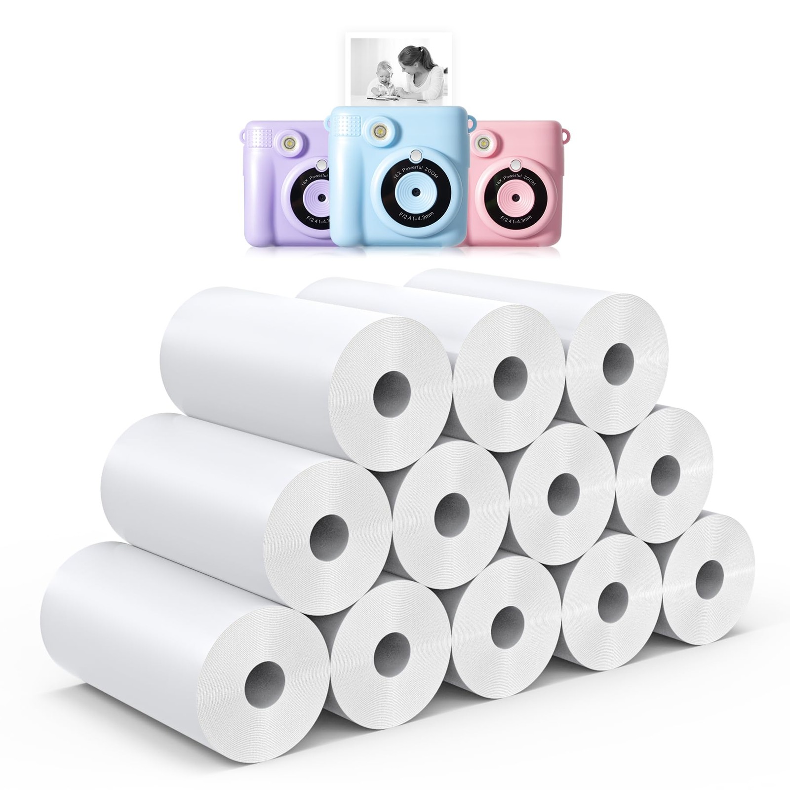 12 Rolls Instant Print Paper for Kids Cameras  Thermal HD Photo Paper