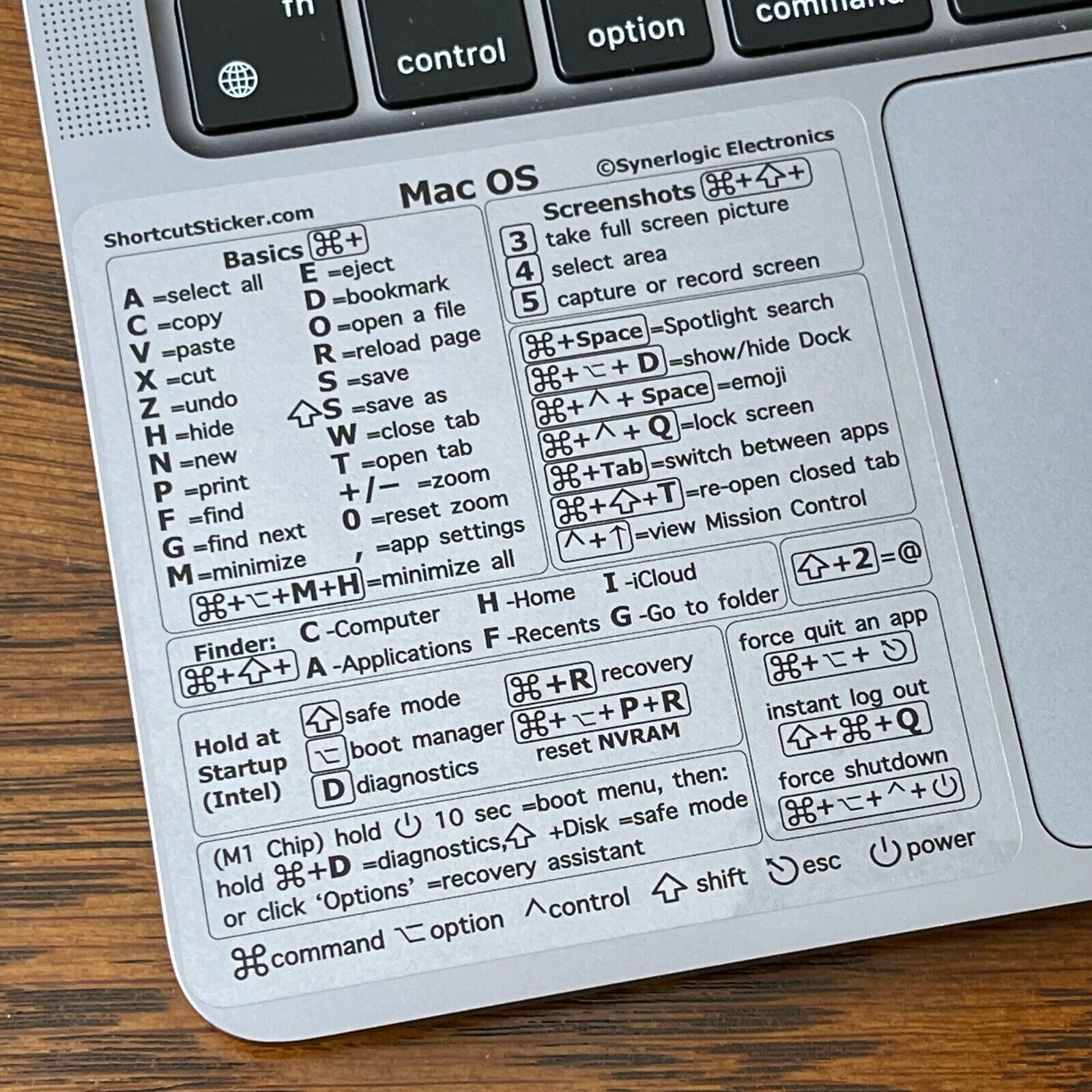 Synerlogic Mac OS (CLEAR VINYL) Keyboard Shortcut sticker for M or Intel chip