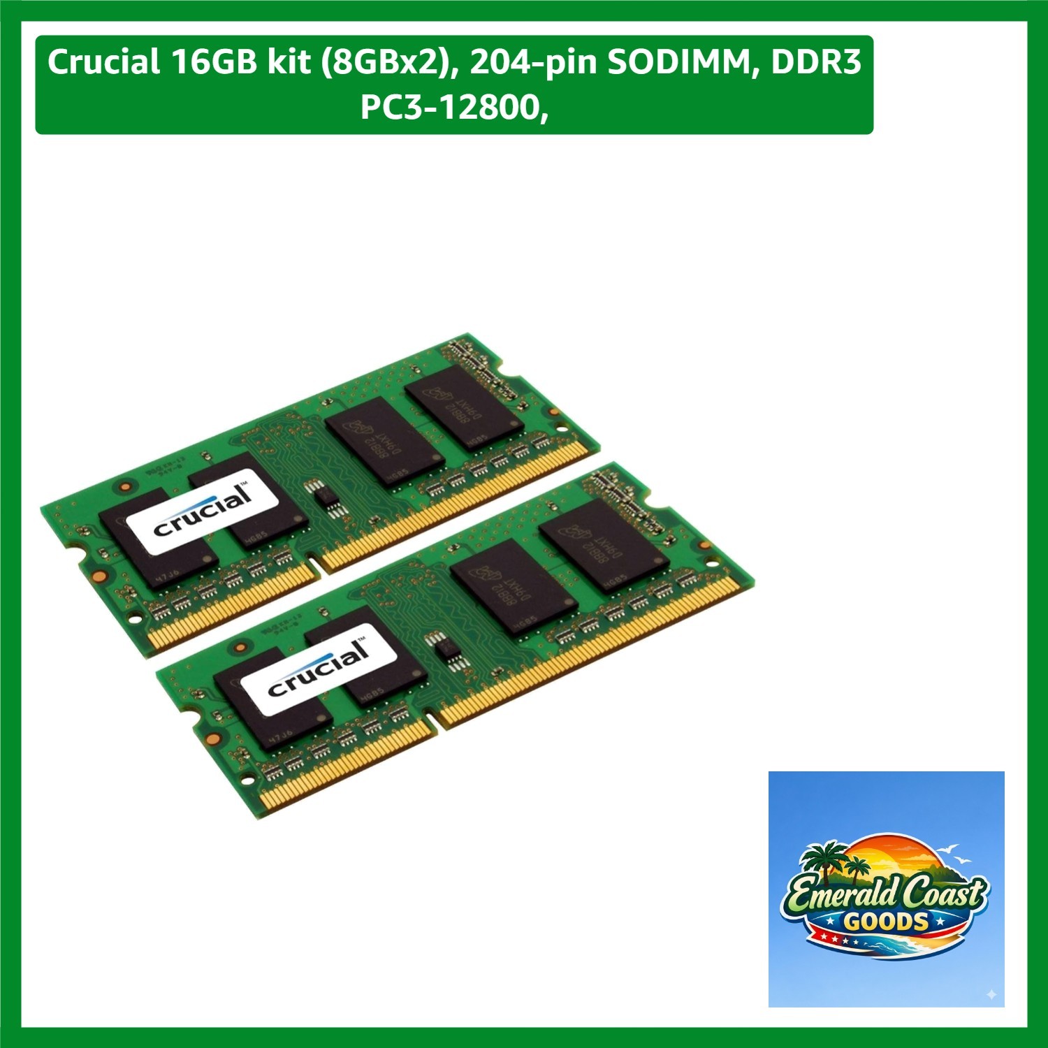 16GB kit 8GBx2, 204-pin SODIMM, PC3-12800,